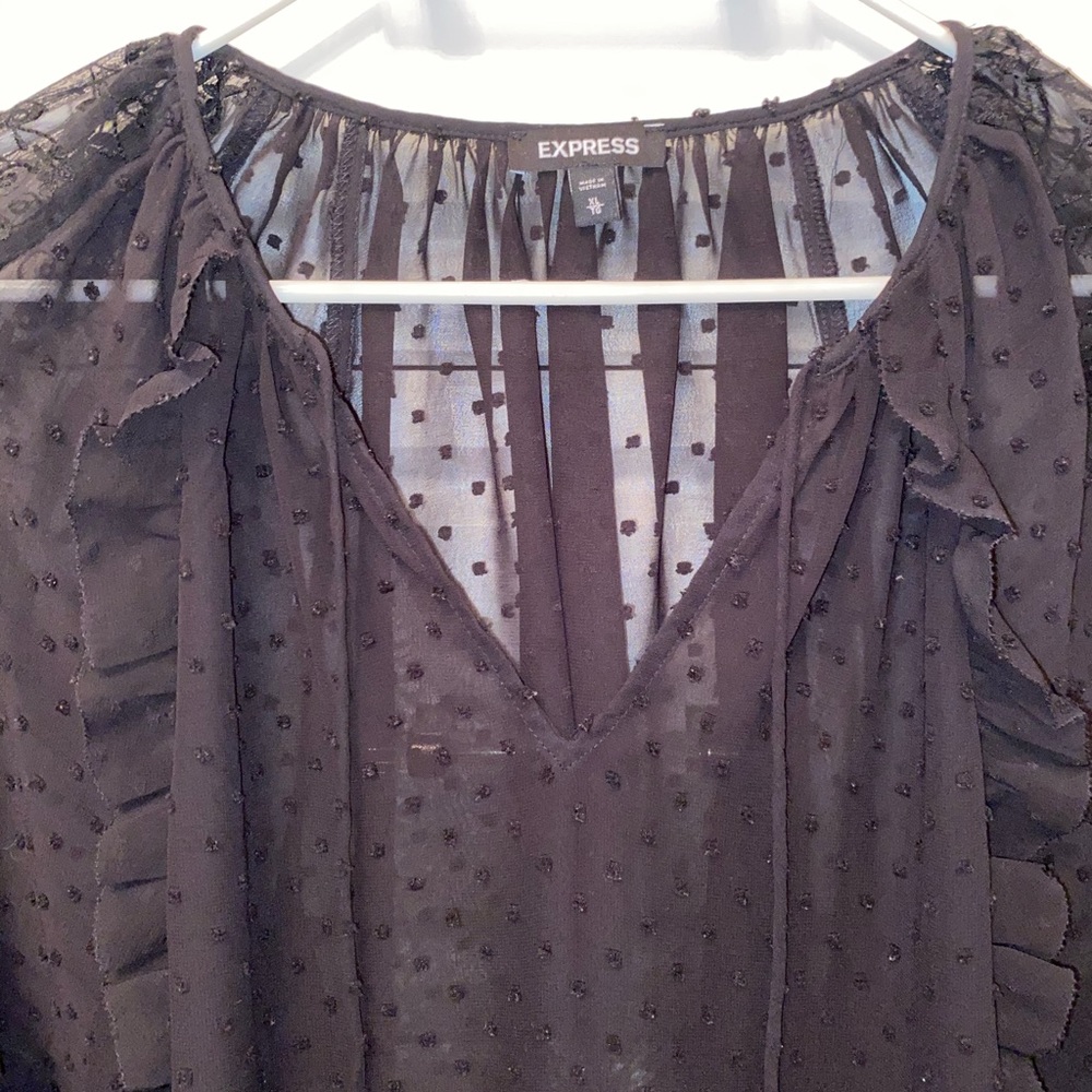 Express Black Flowy Ruffle See Through Top - Picture 2 of 5